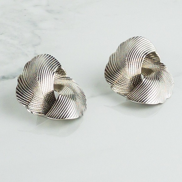 Silver Textured Large Stud Earrings